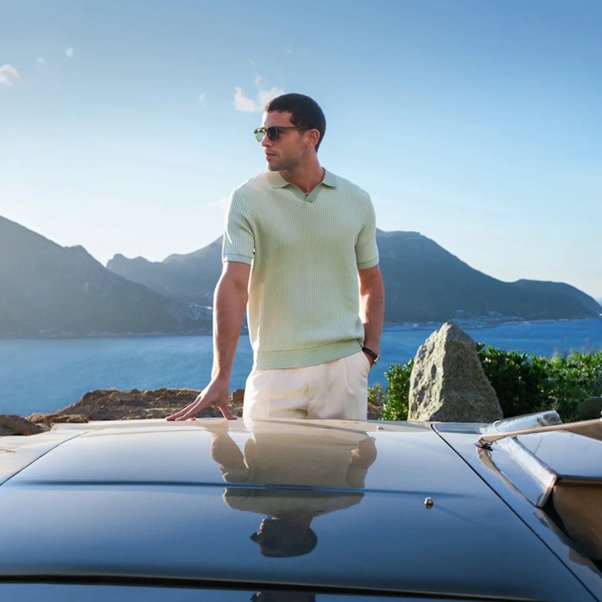 Front View of Peckham Rye Sidney Revere Knit Seafoam Polo Shirt